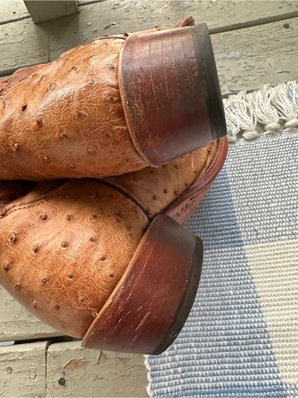 Tony Lama Tan Ostrich-Texture Western Cowboy Boots - Picture 8 of 12